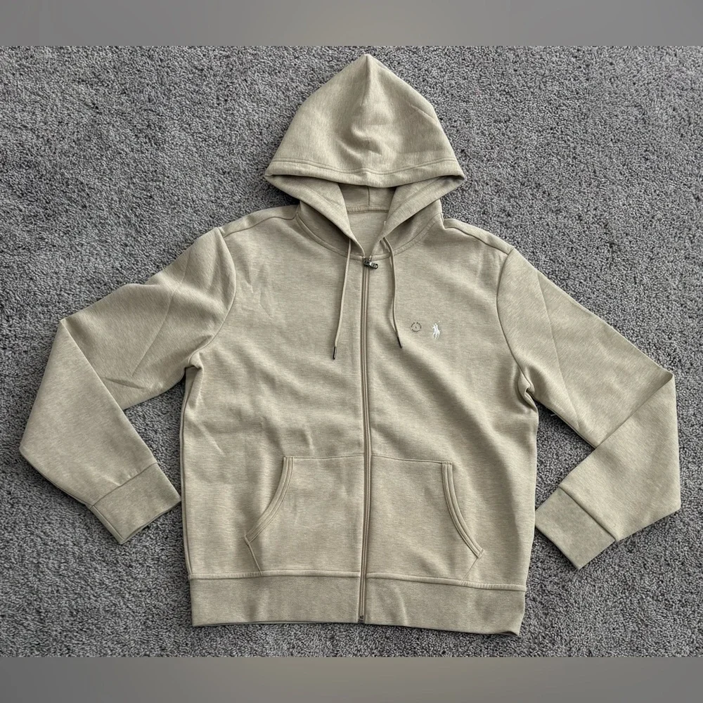 Polo Ralph Lauren RL Double Knit Hoodie‎ Jacket Pony Beige HTR Mens Size Large